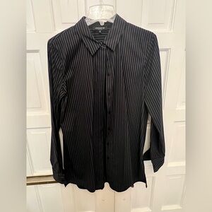 Lafayette 148 Women’s black button down with white pinstripes